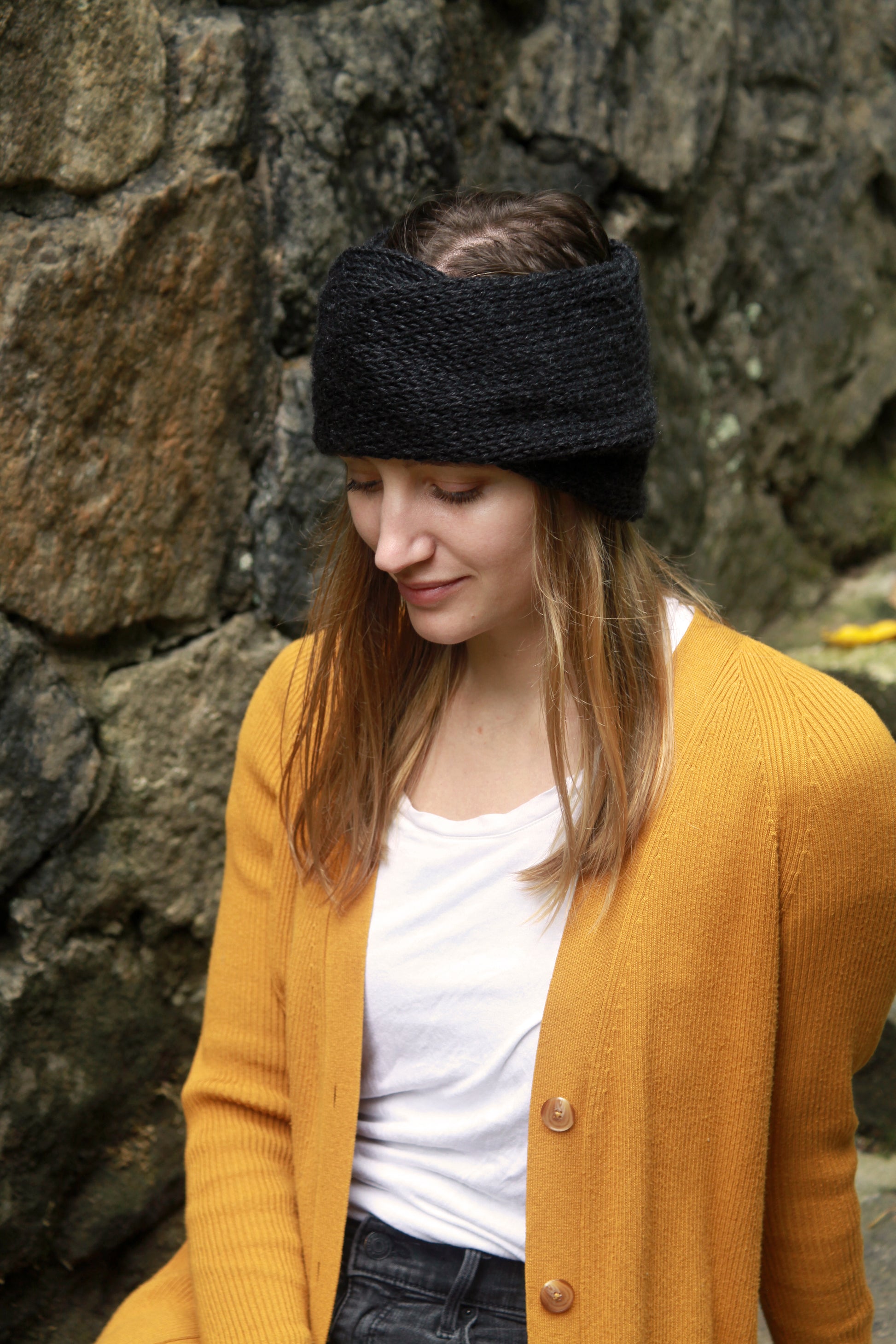 Twisted Knit Ear Warmers in Black
